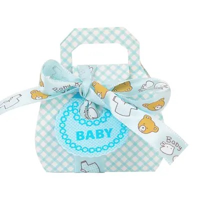 Cutii mici din hârtie cu etichetă și panglică mesaj Baby - bleu (set 50 buc) - Default Title