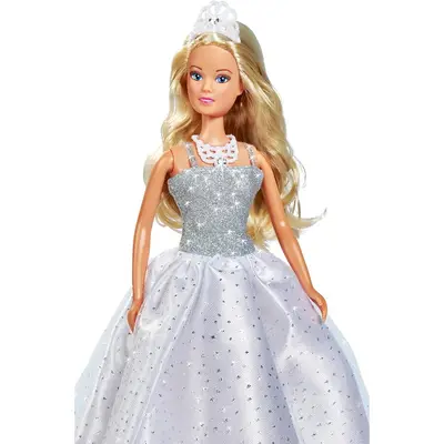SIMBA Papusa Simba Steffi Love White Dream, 29 cm, Rochie alba stralucitoare, Membre pozitionabile