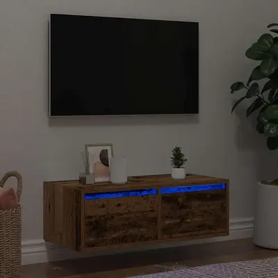 Comoda tv cu lumini led, lemn vechi, 75x35,5x25 cm