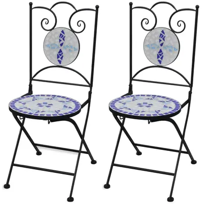 Scaune bistro pliante, 2 buc., albastru si alb, ceramica