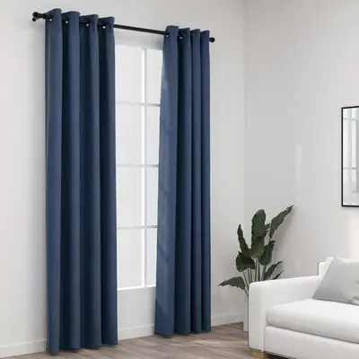 Perdele opace aspect panza cu ocheti 2 buc. albastru 140x225 cm