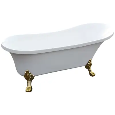 Cada baie freestanding Bella* BSM-404 acril 160 x 75 x 75 cm alb picioare aurii