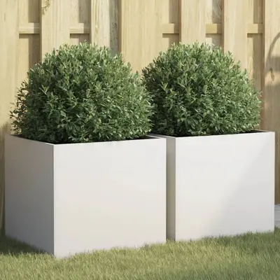 Jardiniere, 2 buc., alb, 42x40x39 cm, otel