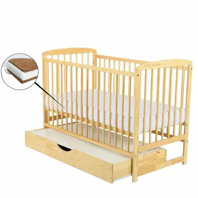 Patut din lemn bebe, 120x60 cm, Cu sertar cu capac, Din lemn de pin si mdf, Stabil si rezistent…
