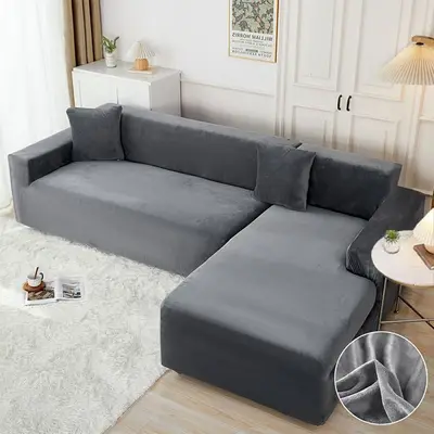 Set husa pentru coltar M + XL, Catifea, Jojo Home, Gri inchis
