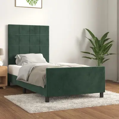 Cadru de pat cu tablie, verde inchis, 90x200 cm, catifea
