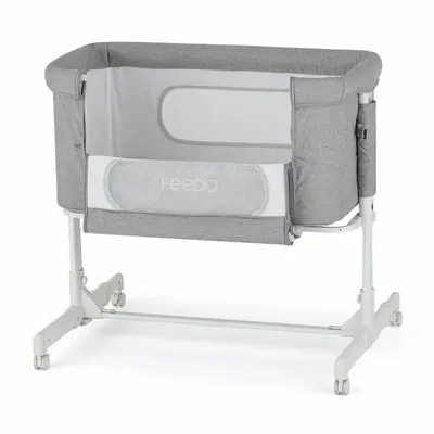 Patut co-sleeper 2 in 1, Feedo, Pliabil, Reglabil in 5 pozitii, Cu laterala detasabila, Cu roti…