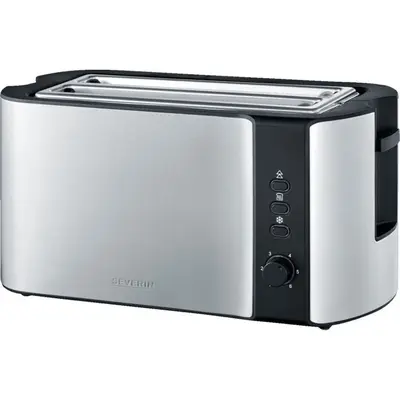 SEVERIN Prajitor de paine Severin AT 2590, inox, 2 camere, 1400W, 38x16,5x19cm, Inox-Negru