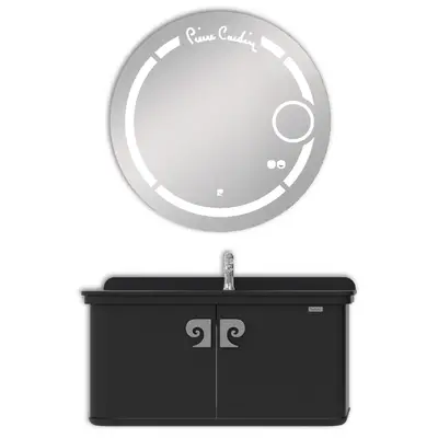 Set mobilier baie Pierre Cardin Eva Led suspendat 3 piese negru-argintiu 101 cm