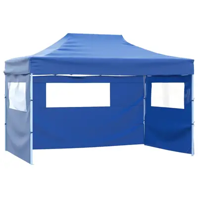 Cort de petrecere pliabil cu 3 pereti, albastru, 3 x 4 m, otel