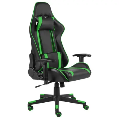 Scaun de jocuri pivotant, verde, pvc