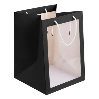 Pungi hârtie cu fereastră - negru (set 10 buc) - 30x20x20cm