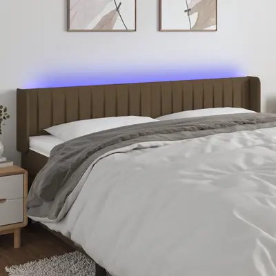 Tablie de pat cu led, maro inchis, 203x16x78/88 cm, textil