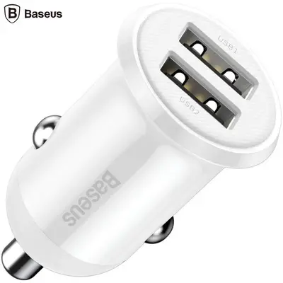 BASEUS Incarcator auto, Baseus, 2 x USB, 4.8 A, Alb