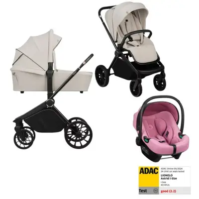 Carucior 3 in 1, Lionelo, Mika Plus, Cu scoica auto Roz testata ADAC, Reversibil, Cu sistem de…