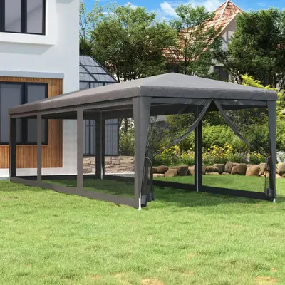 Cort de petrecere cu 8 pereti din plasa, antracit, 3x9 m, hdpe