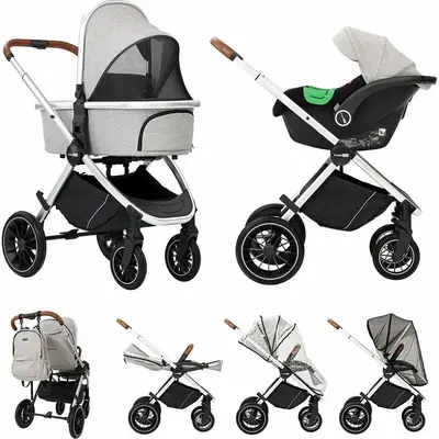 Carucior 3 in 1, FreeON, Joy, Reversibil, Cu cadru din aluminiu, Scoica auto, Husa picioare, Geanta…