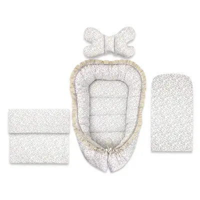 Set 4 in 1 Cosulet bebelus, MimiNu, Premium, Baby Cocoon 75x55 cm, Cu volanase si dantela, Din…