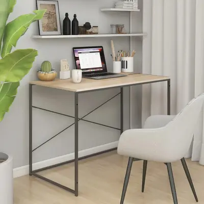 Birou de computer, negru/stejar, 110x60x70 cm, lemn prelucrat