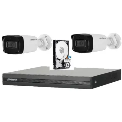 Sistem de supraveghere Dahua DH-2CEXT80MA-5MP_HDD HDCVI cu HDD si 2 camere de exterior de 5MP…
