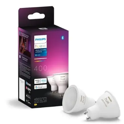 Set 2 becuri LED Philips Hue BT GU10 4.2W 400lm White and Color Ambiance