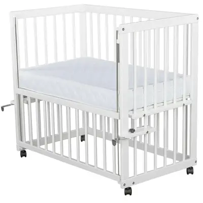 Patut co-sleeper, Qmini, Dalia, Multifunctional, 90x50 cm, Din lemn de pin, Reglabil pe orice…
