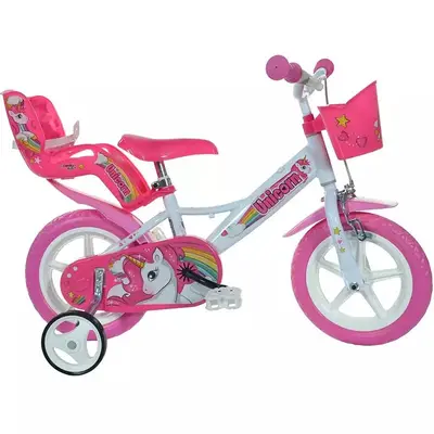 Bicicleta cu pedale, Dino Bikes, Unicorn, Cu roti ajutatoare, Cu cosulet frontal, Cu cosulet pentru…