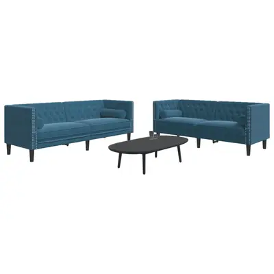 Set canapele chesterfield perne rulou 2 piese albastru catifea
