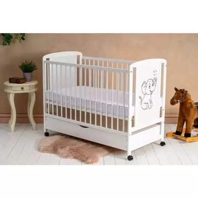 Patut din lemn bebe, 120x60 cm, Cu sertar, Din lemn de pin si mdf, Stabil si rezistent, Inaltime…