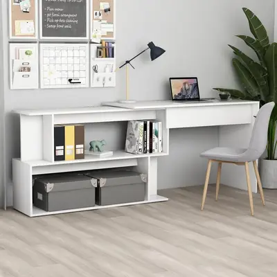 Birou de colt, alb, 200x50x76 cm, lemn prelucrat