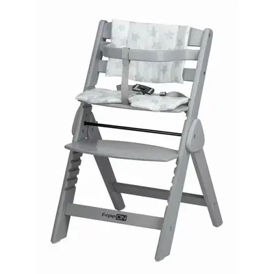 Scaun de masa, FreeON, Finny Fold, 6 luni - 15 Kg, Reglabil pe inaltime, Pernuta, Pliabil, Gray