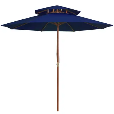 Umbrela de soare dubla, stalp din lemn, albastru, 270 cm