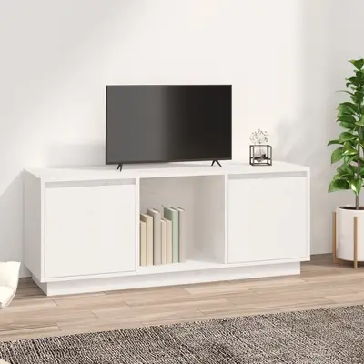 Comoda tv, alb, 110,5x35x44 cm, lemn masiv de pin