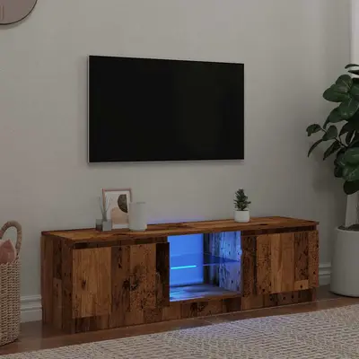 Dulap tv cu lumini led lemn vechi 140x40x35,5 cm lemn prelucrat