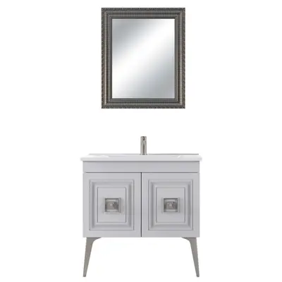 Set mobilier baie Nile 3 piese alb-argintiu 85 cm