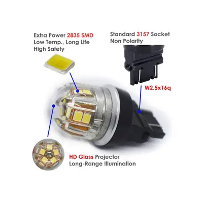 Bec 2 faze P27/7W 3157 15SMD 2835 12V CANBUS nonpolar 320 lumen Lumina alba Cod: SPT15-3157-W