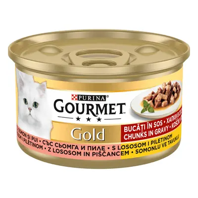 GOURMET GOLD Bucatele de Carne in Sos, Pui si Somon, 85 g