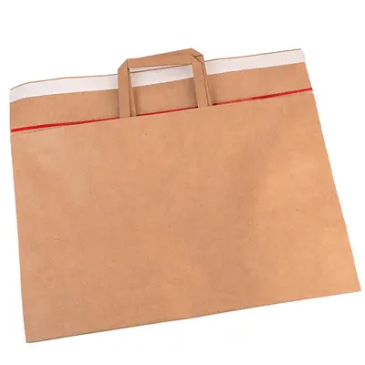 Pungi refolosibile cu mâner ascuns, sigiliu și adeziv - kraft (set 10 buc) - 38x14x25.5cm