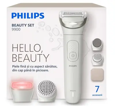 Set de infrumusetare PHILIPS BRE748/00, Aparat de ras seria 9900 cu cap SkinLED cu lumina rosie &…