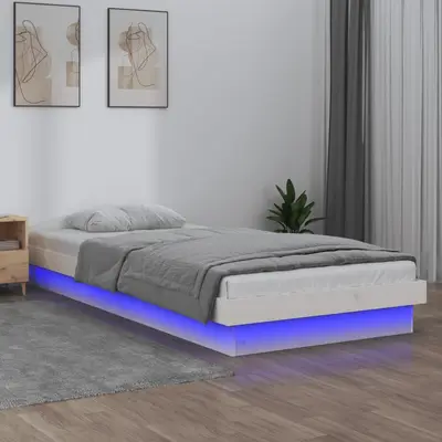 Cadru de pat cu led, alb, 90x200 cm, lemn masiv