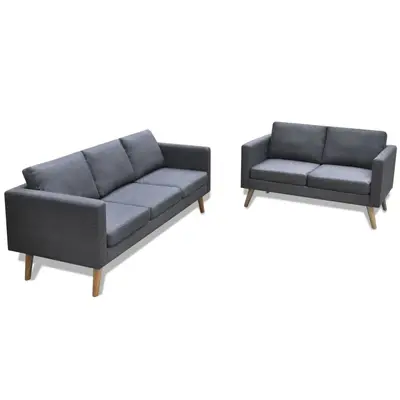 Set canapele cu 2 locuri si 3 locuri, textil, gri inchis
