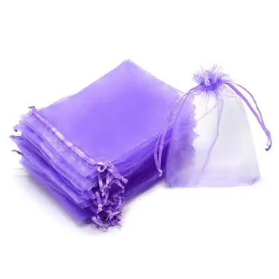 Săculeți organza cu șnur satin 7x9cm (set 100 buc) - Mov