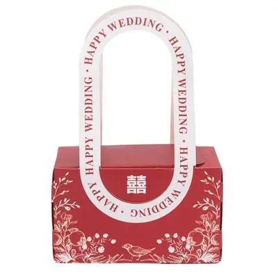 Cutii model floral cu mâner și mesaj Happy wedding - roșu (set 25 buc) - 10x6x5cm - Default Title