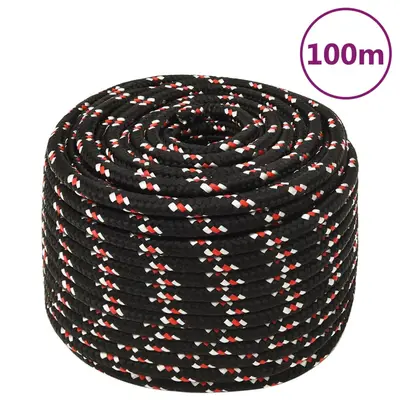 Franghie de barca, negru, 14 mm, 100 m, polipropilena