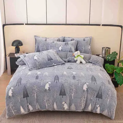 Lenjerie Pat 1 Persoana, Jojo Home, CoCoLiNo (Fleece), 4 piese, Gri, Brazi