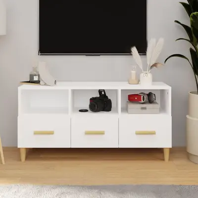 Comoda tv, alb extralucios, 102x36x50 cm, lemn prelucrat