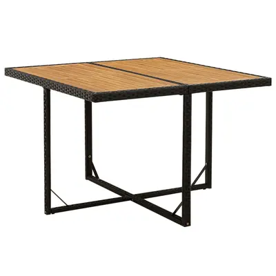 Masa de gradina, negru, 109x107x74 cm, poliratan si lemn acacia