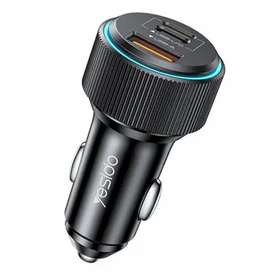 Yesido Incarcator Auto Cu Cablu Lightning Yesido Y60, 38W, 3A, 1 x USB-A - 2 x USB-C, Negru