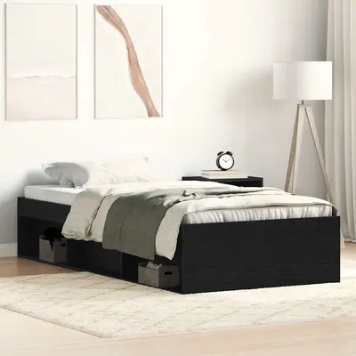 Cadru de pat fara saltea stejar negru 100x200 cm lemn prelucrat