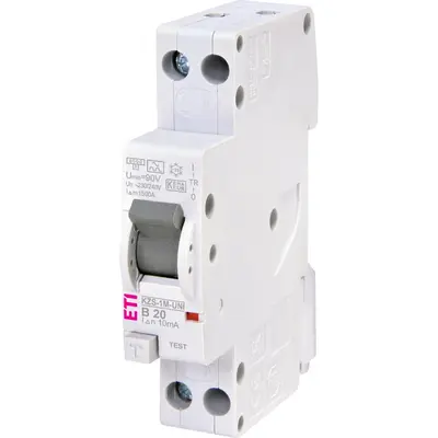 Intrerupator cu protectie diferentiala RCBO 1P+N 20A/10mA, curba B, tip A, 6kA Eti 002176005